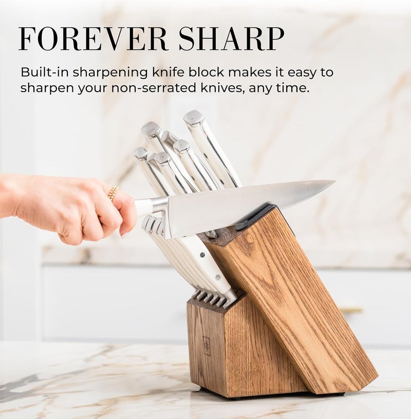 styled settings White Knife Set with Block – 14-Piece Forged Stainless Steel Knives with Triple Rivet Handles, Heavy-Duty Kitchen Shears, and Self-Sharpening Knife Block – Durable White Kitchen Accessories - Image 3